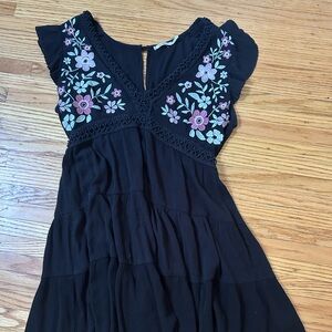 Mi Ami Black Embroidered Floral Dress